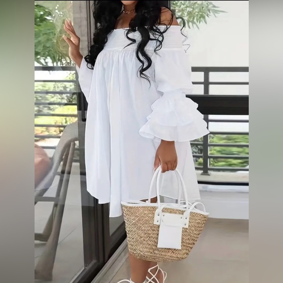 Passion of Essence Dresses & Skirts - Passion White Off The Shoulder Loose Dress, with Bell Ruffle Cuff